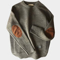 Men's Elbow Patch Crewneck Sweater – Classic Soft Knit Pullover