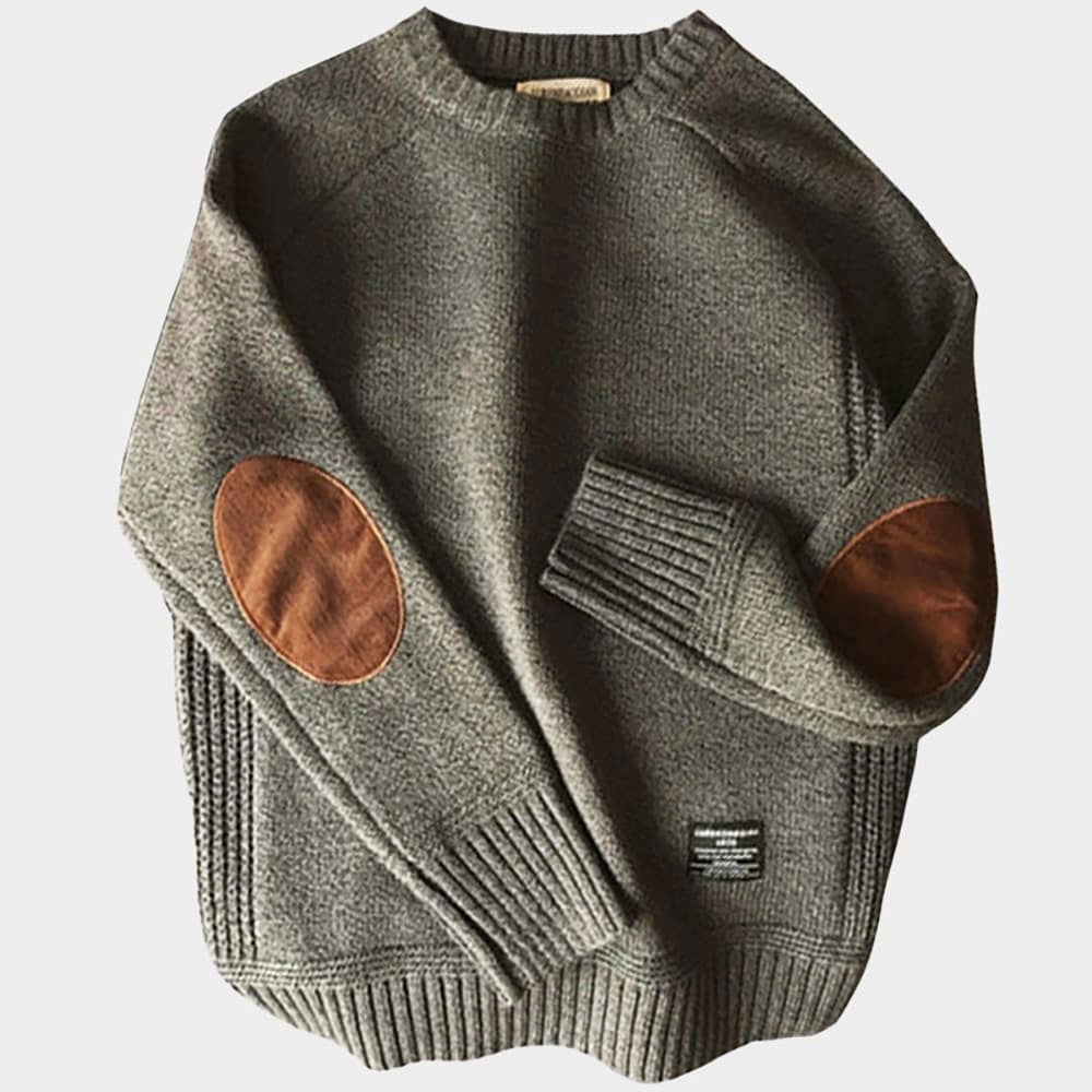 Men's Elbow Patch Crewneck Sweater – Classic Soft Knit Pullover
