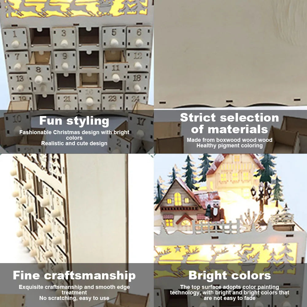 Willow | Wooden LED Christmas Advent Calendar with 24 Refillable Drawers