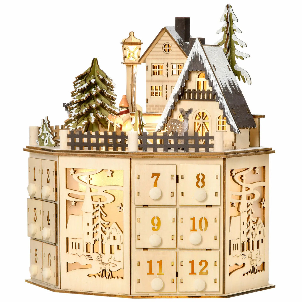 Willow | Wooden LED Christmas Advent Calendar with 24 Refillable Drawers