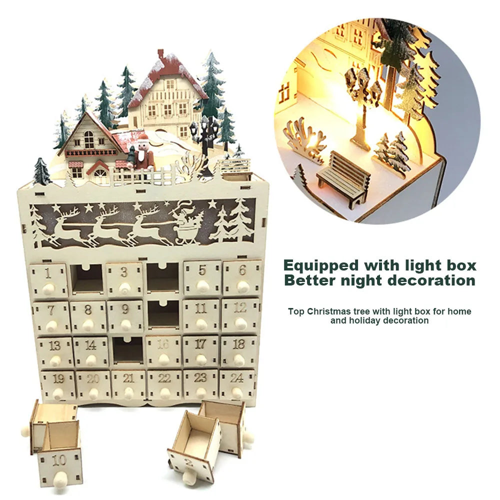 Willow | Wooden LED Christmas Advent Calendar with 24 Refillable Drawers