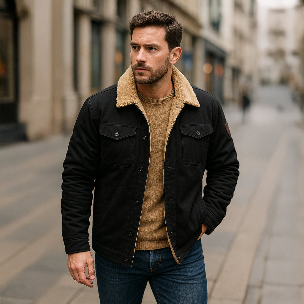 Men's Fleece Lined Button Coat – Warm Winter Jacket with Fleece Collar