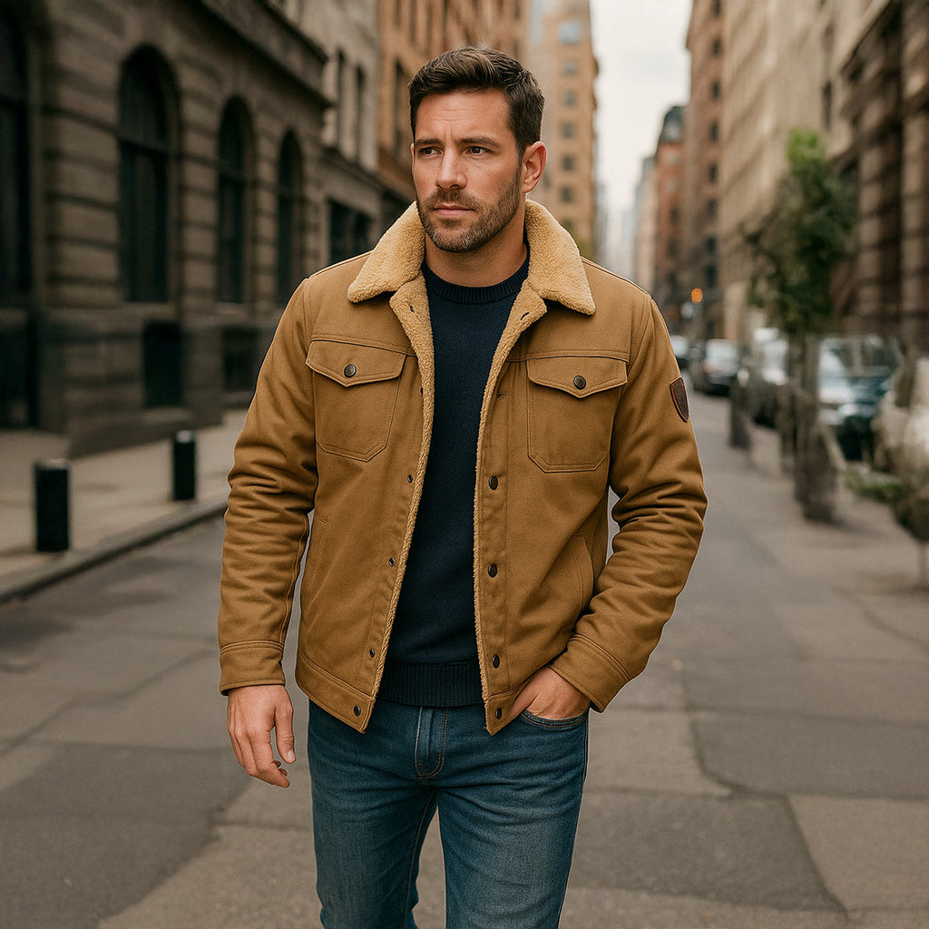 Men's Fleece Lined Button Coat – Warm Winter Jacket with Fleece Collar
