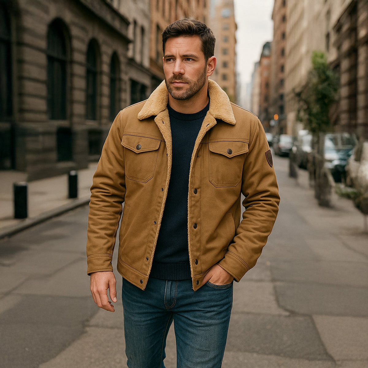 Men's Fleece Lined Button Coat – Warm Winter Jacket with Fleece Collar