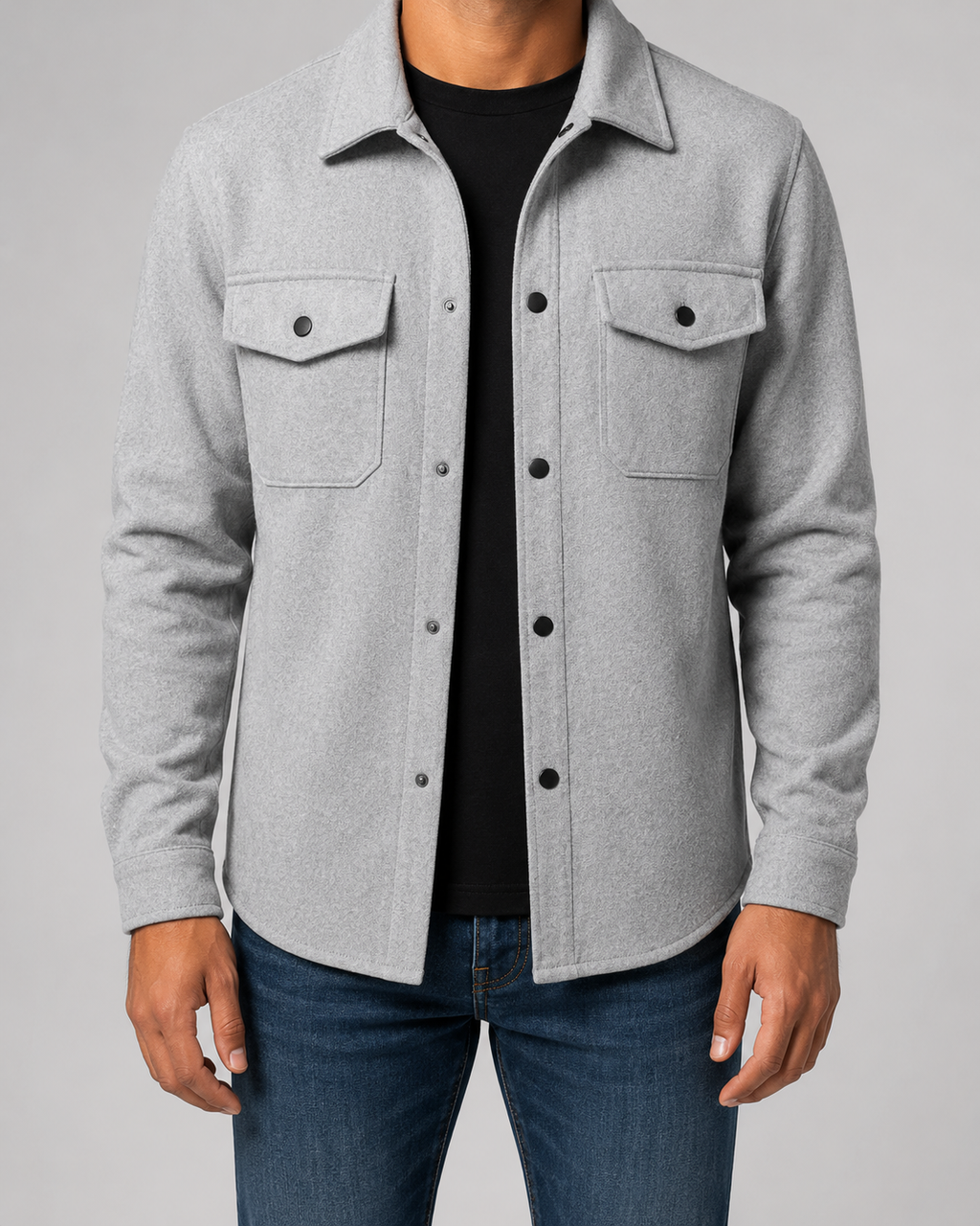 Men's Brushed Utility Overshirt – Button-Up Shirt Jacket with Chest Pockets