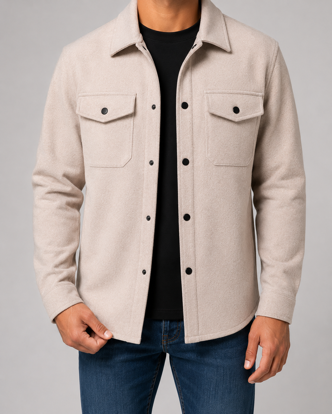 Men's Brushed Utility Overshirt – Button-Up Shirt Jacket with Chest Pockets