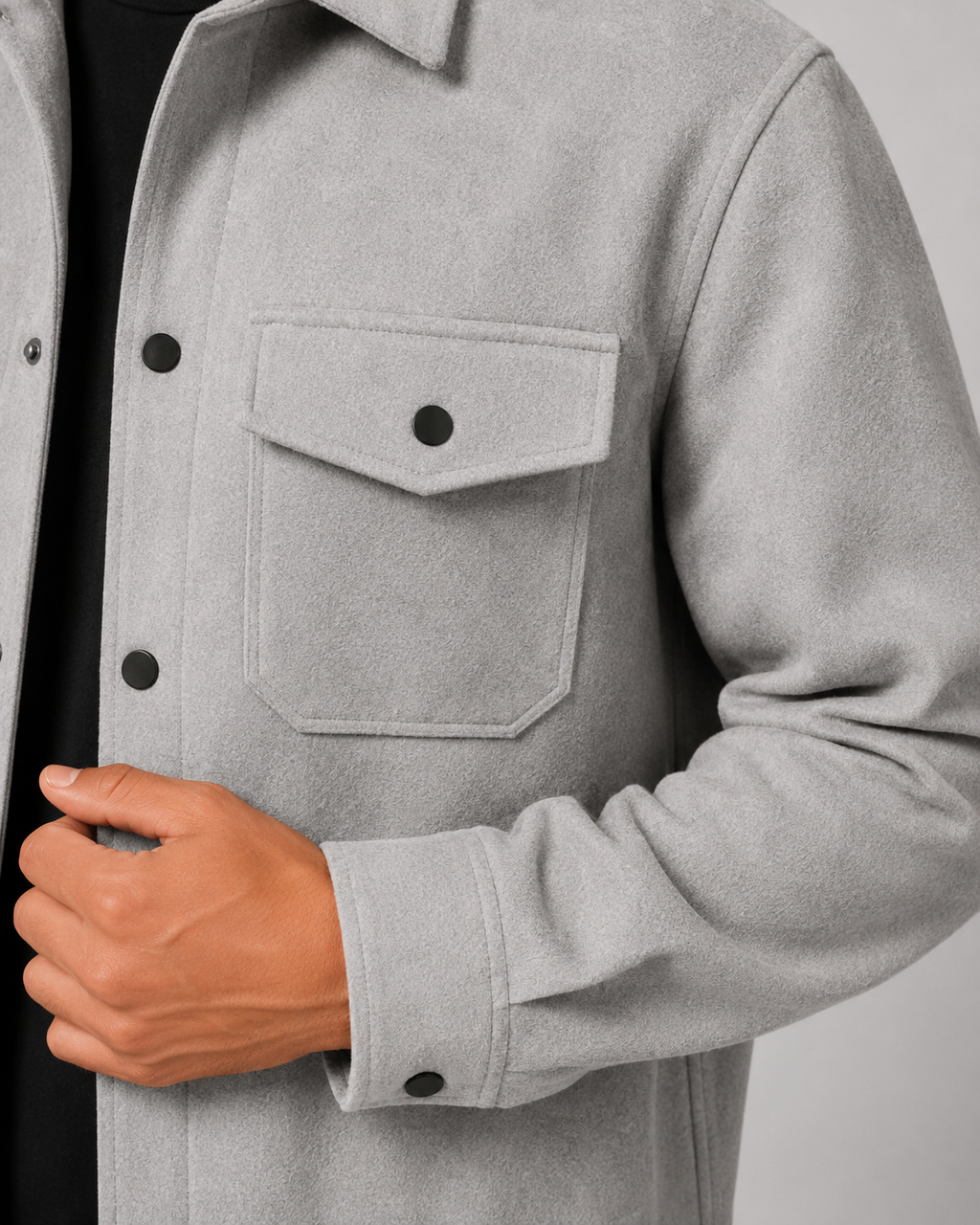 Men's Brushed Utility Overshirt – Button-Up Shirt Jacket with Chest Pockets