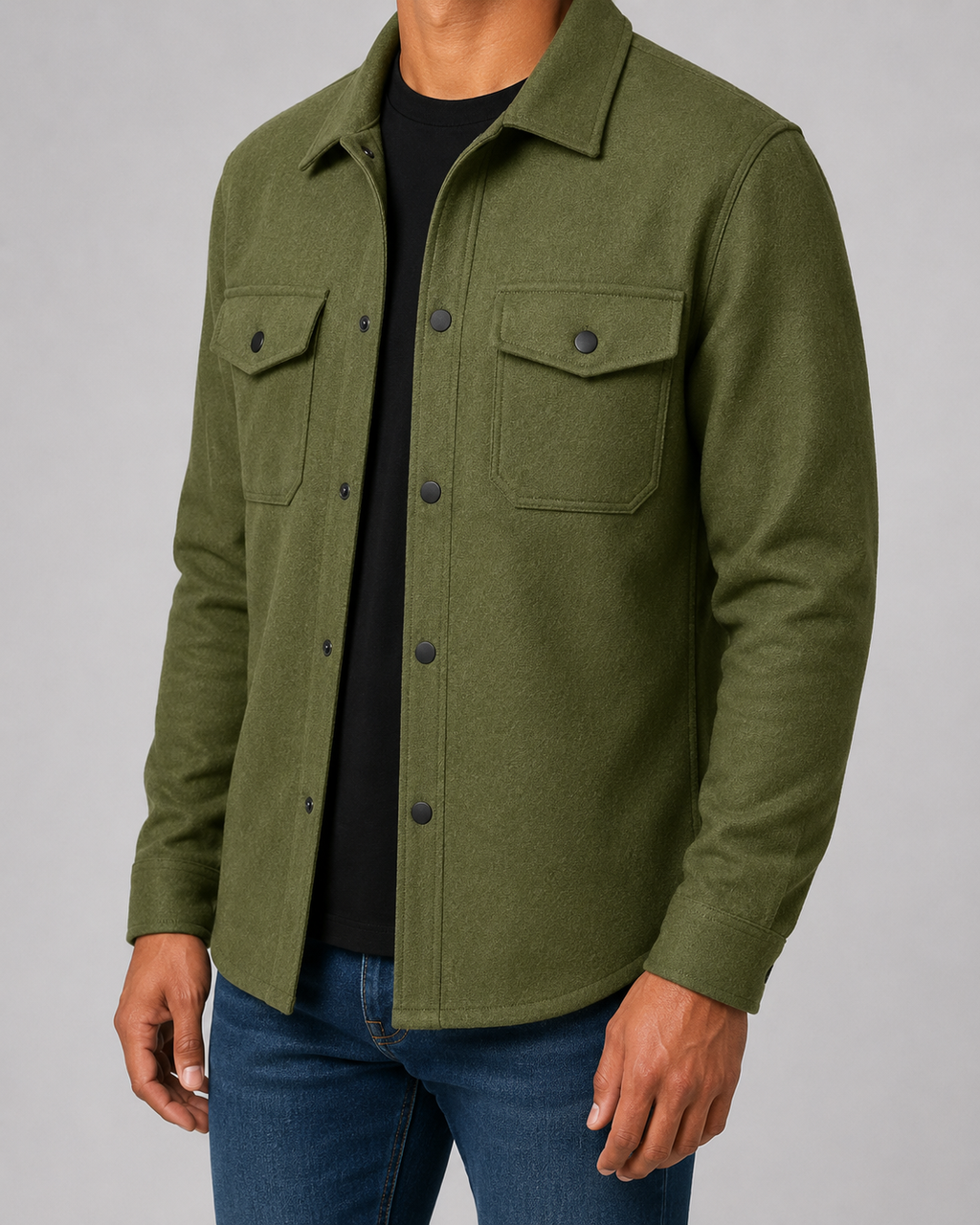 Men's Brushed Utility Overshirt – Button-Up Shirt Jacket with Chest Pockets