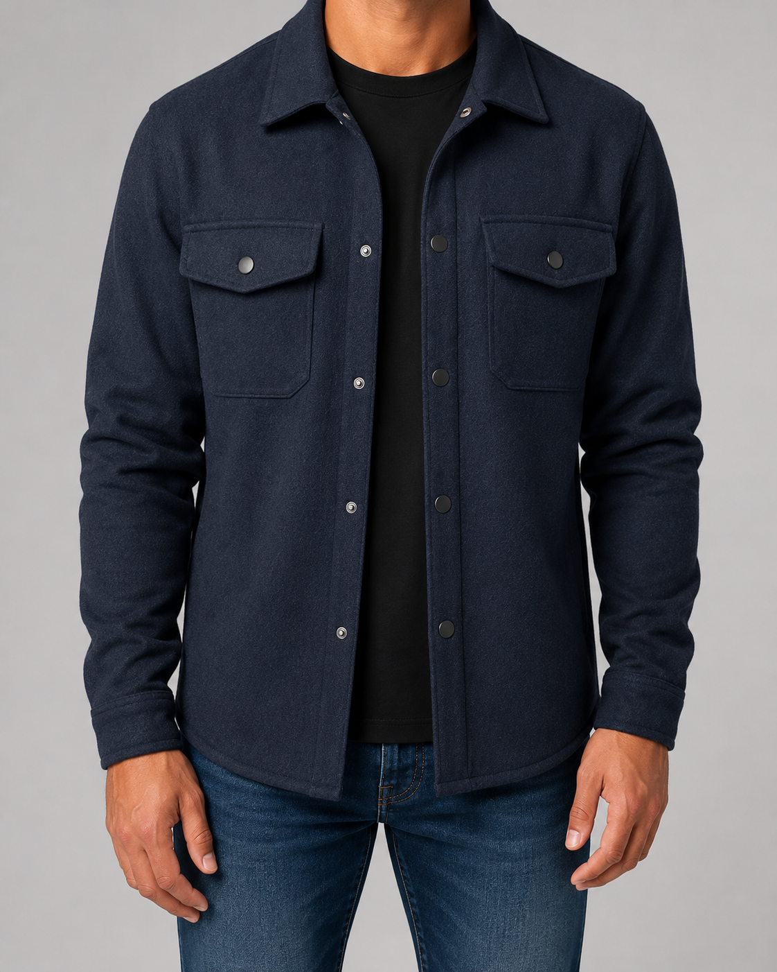 Men's Brushed Utility Overshirt – Button-Up Shirt Jacket with Chest Pockets