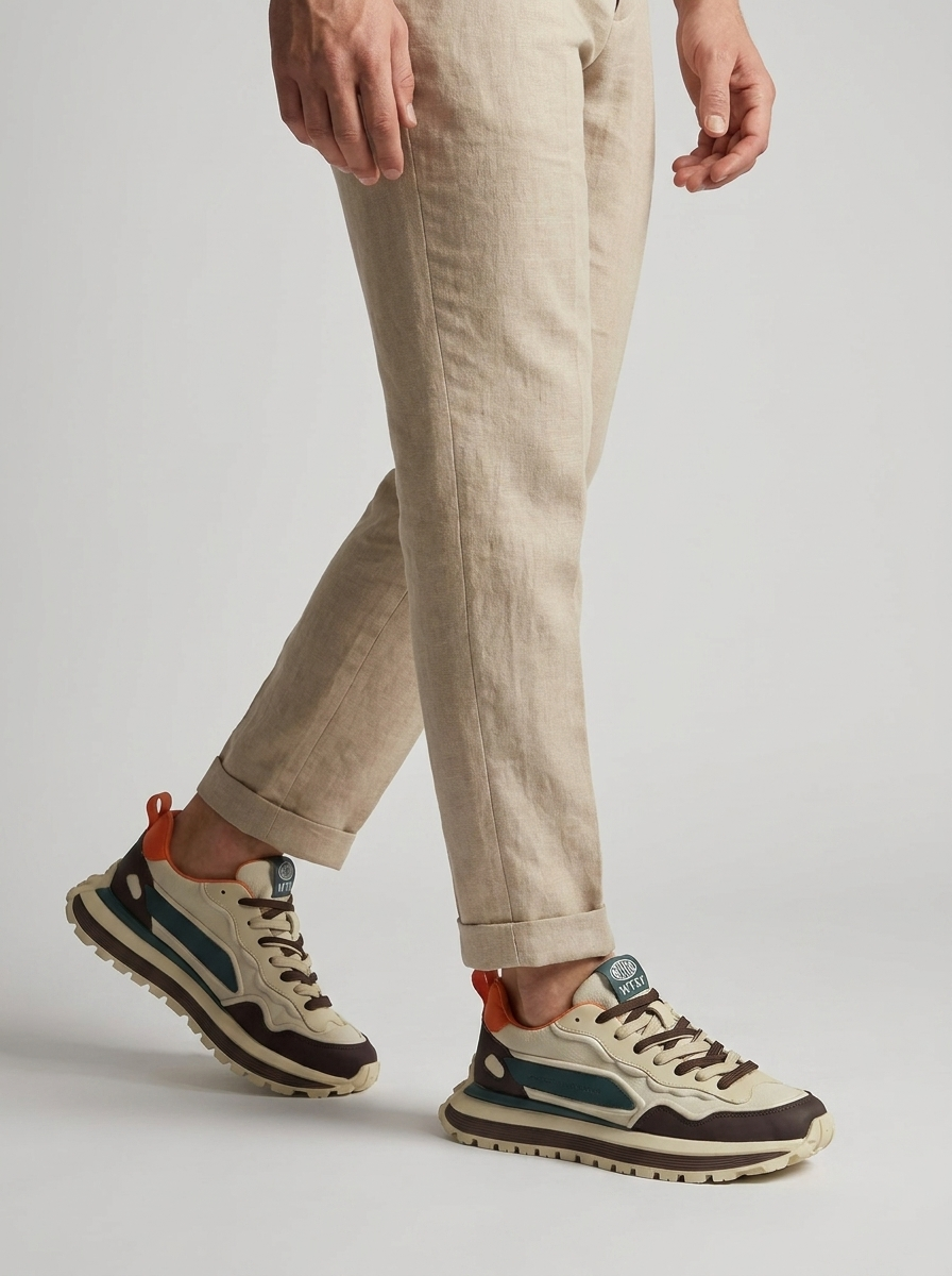 Men's Color Block Casual Trainers – Round Toe Sneakers with Treaded Sole