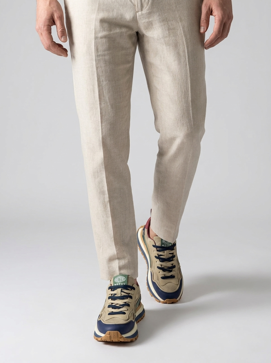 Men's Color Block Casual Trainers – Round Toe Sneakers with Treaded Sole