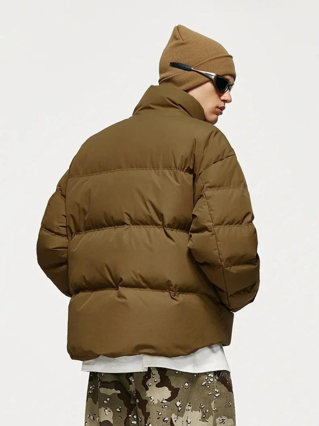 Men's Cropped Puffer Jacket with High Collar – Padded Zip-Up Winter Jacket