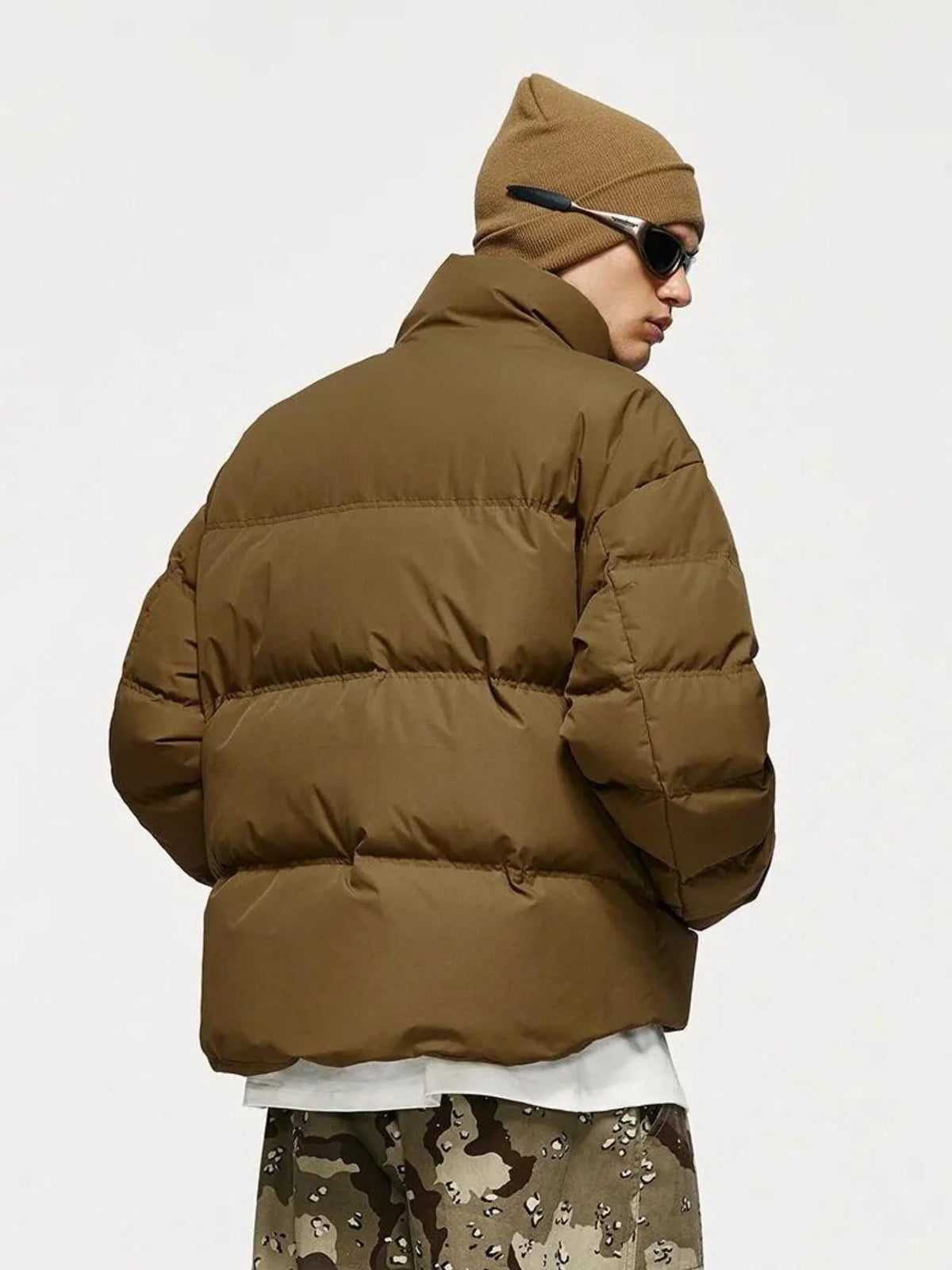 Men's Cropped Puffer Jacket with High Collar – Padded Zip-Up Winter Jacket
