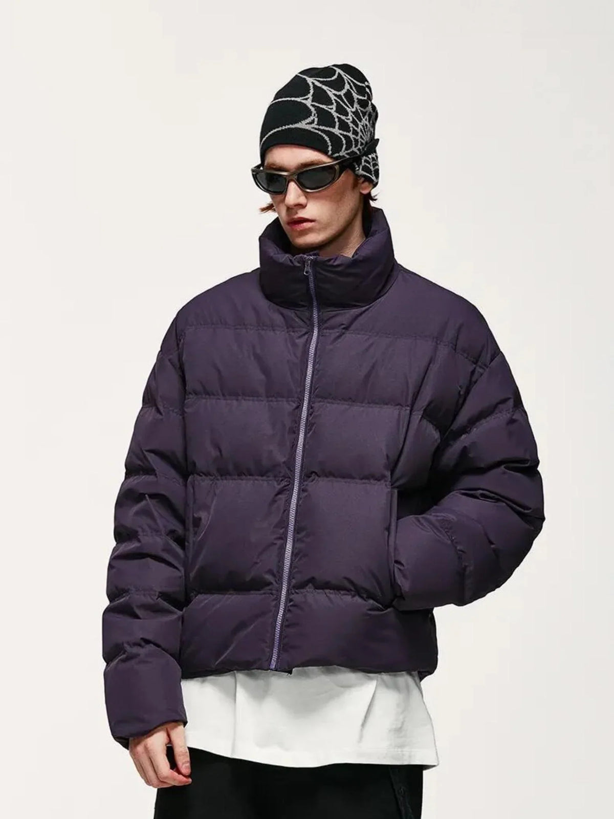 Men's Cropped Puffer Jacket with High Collar – Padded Zip-Up Winter Jacket
