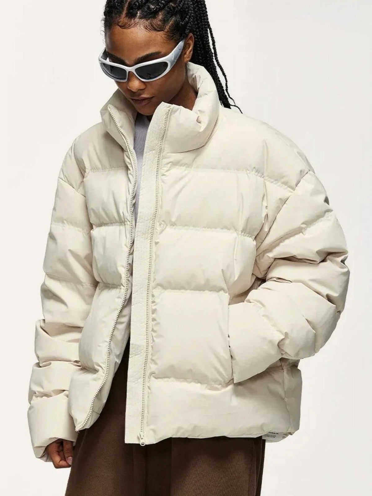 Men's Cropped Puffer Jacket with High Collar – Padded Zip-Up Winter Jacket