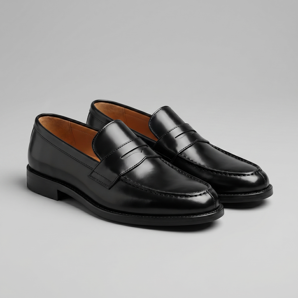Men's Leather-Look Penny Loafers – Classic Slip-On Smart Casual Dress Shoes