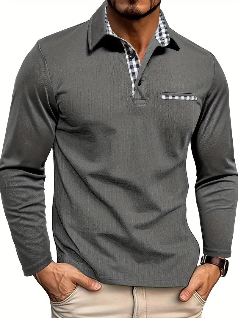 Men's Long Sleeve Polo Shirt – Contrast Collar Smart Casual Top