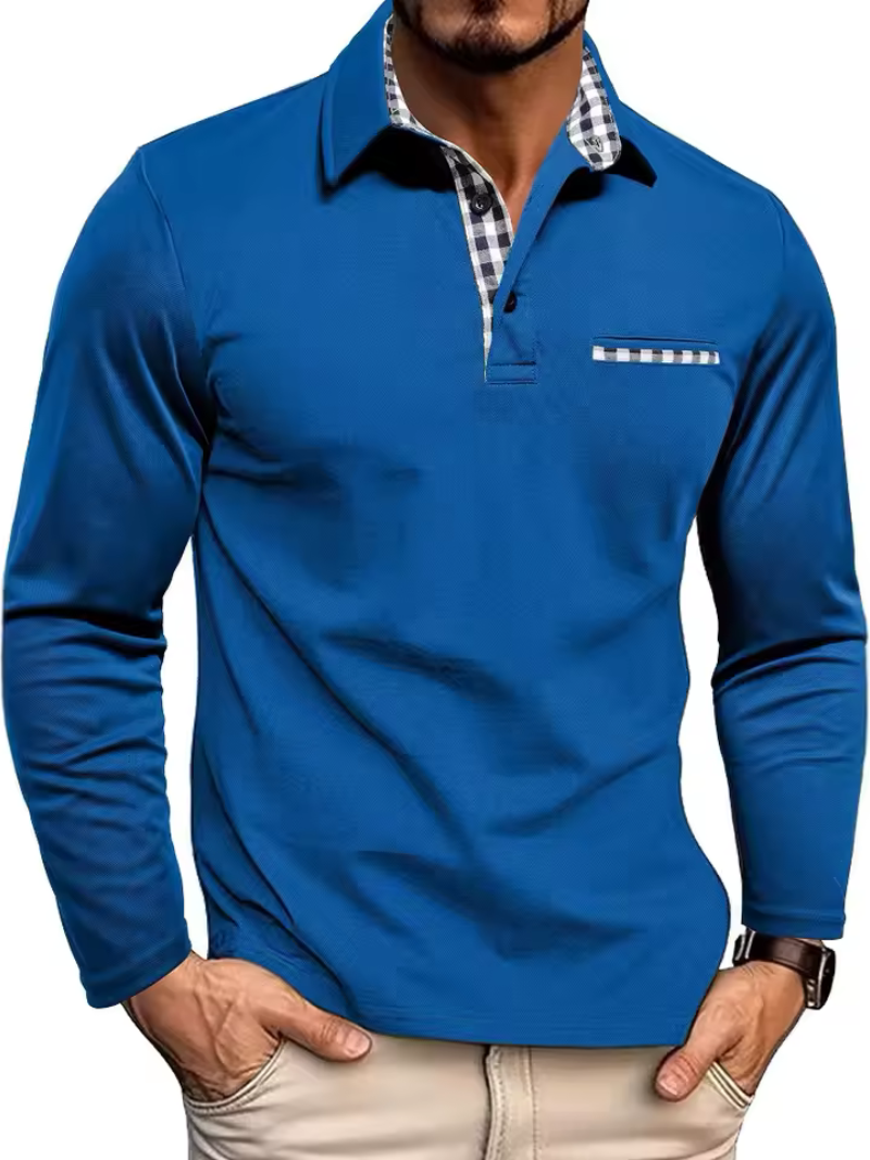 Men's Long Sleeve Polo Shirt – Contrast Collar Smart Casual Top