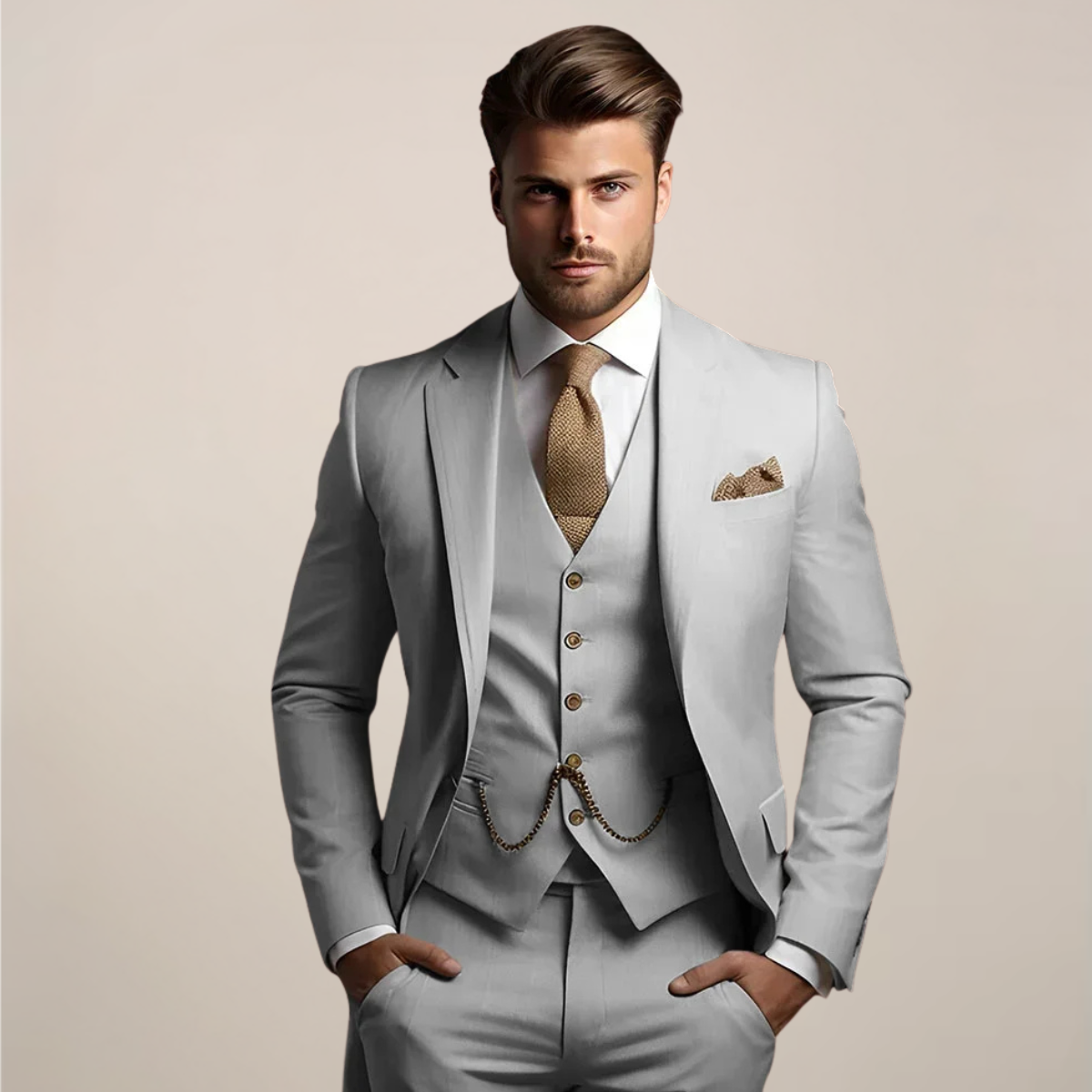 Men's Three-Piece Wedding Suit – Lightweight Jacket, Waistcoat & Trousers