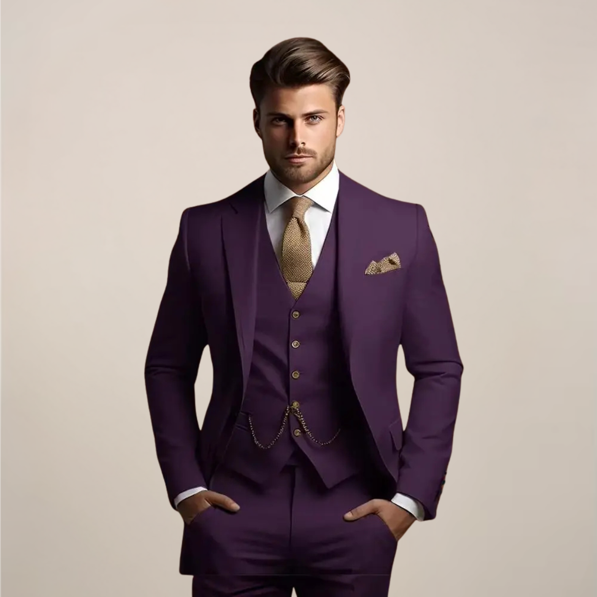 Men's Three-Piece Wedding Suit – Lightweight Jacket, Waistcoat & Trousers