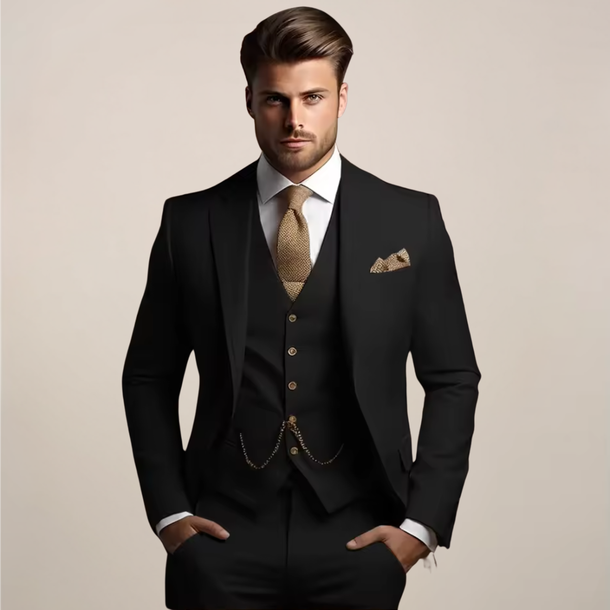 Men's Three-Piece Wedding Suit – Lightweight Jacket, Waistcoat & Trousers