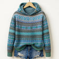 Women's Fair Isle Knit Hoodie – Cozy Patterned Pullover Sweater
