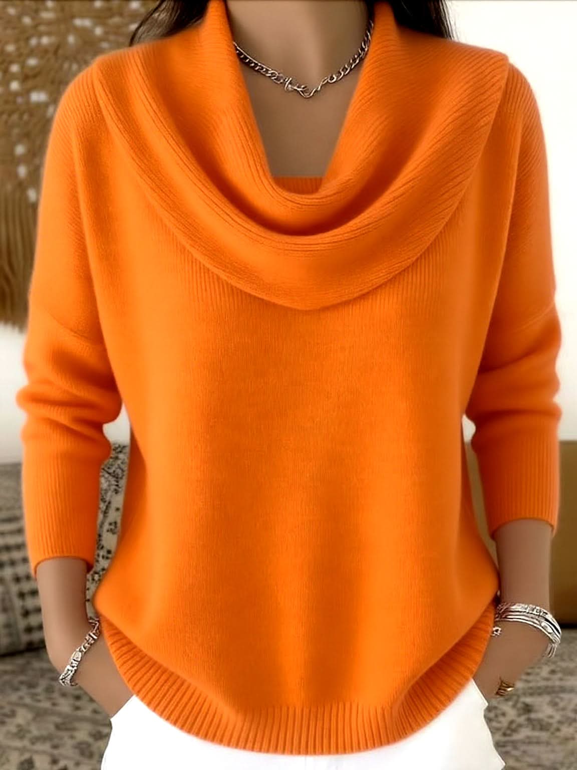 Women's Cowl Neck Knit Sweater – Relaxed Fit Soft Pullover