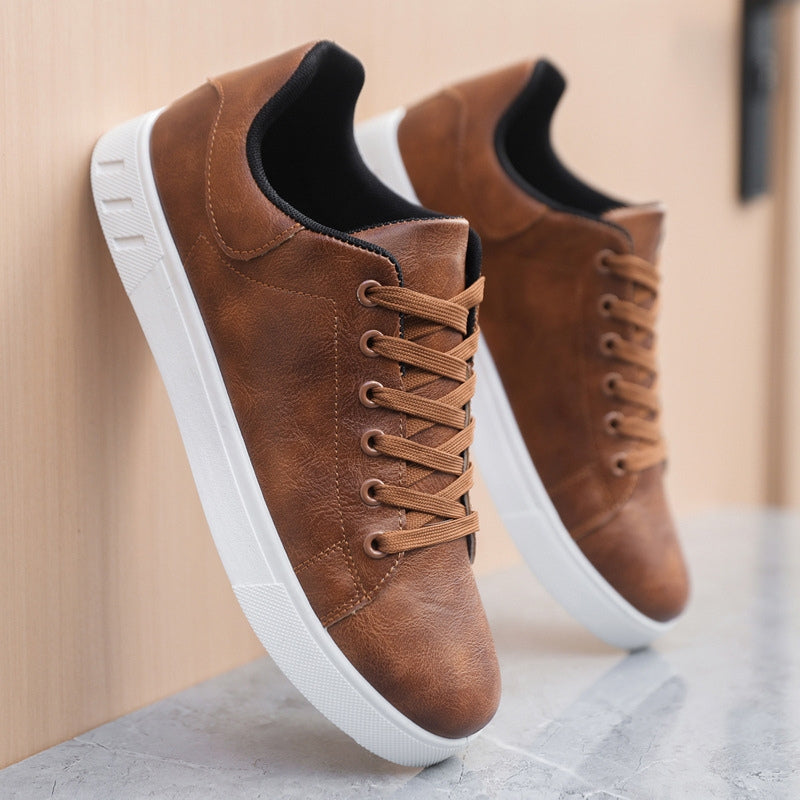 Men's Leather Sneakers – Minimalist Casual Shoes with Cushioned Sole for Everyday Wear