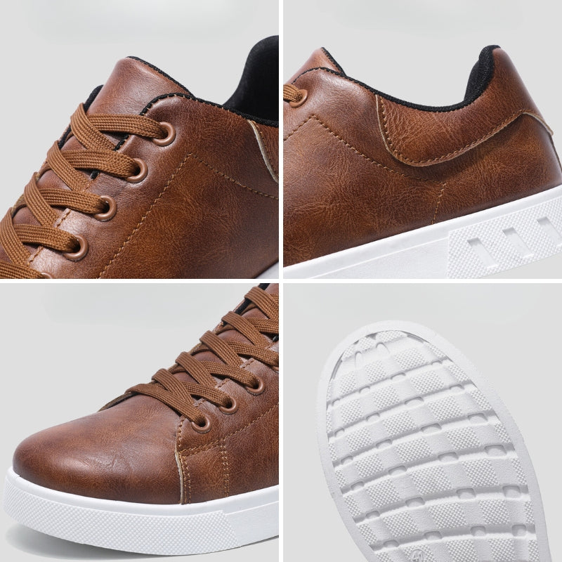 Men's Leather Sneakers – Minimalist Casual Shoes with Cushioned Sole for Everyday Wear
