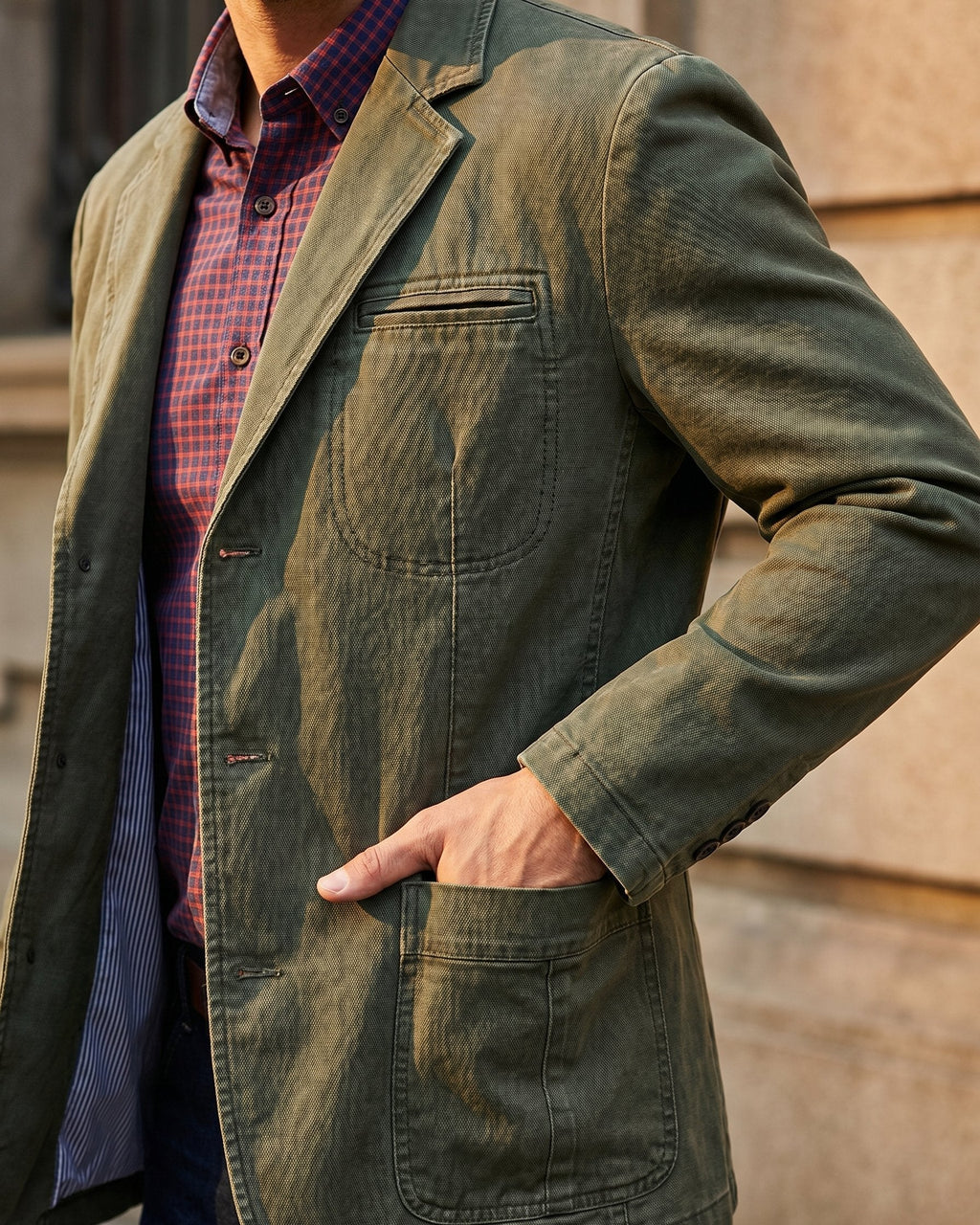 Men's Notch Lapel Casual Blazer – Utility Pocket Tailored Jacket