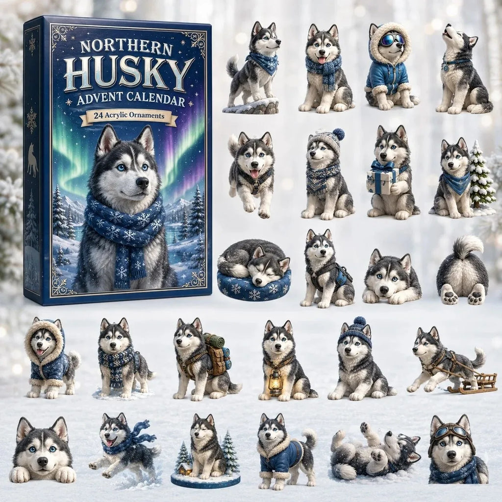 Aspen | Husky Christmas Advent Calendar with 24 Winter Dog Tree Ornaments