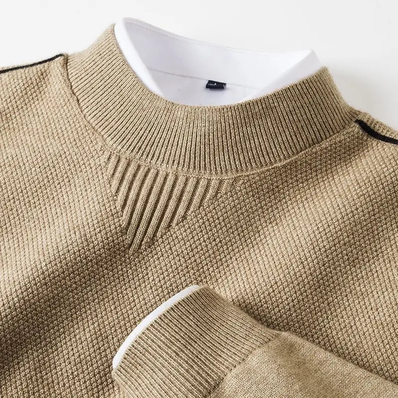 Men's Textured Mock Neck Knit Sweater – Mid-Weight Relaxed Pullover