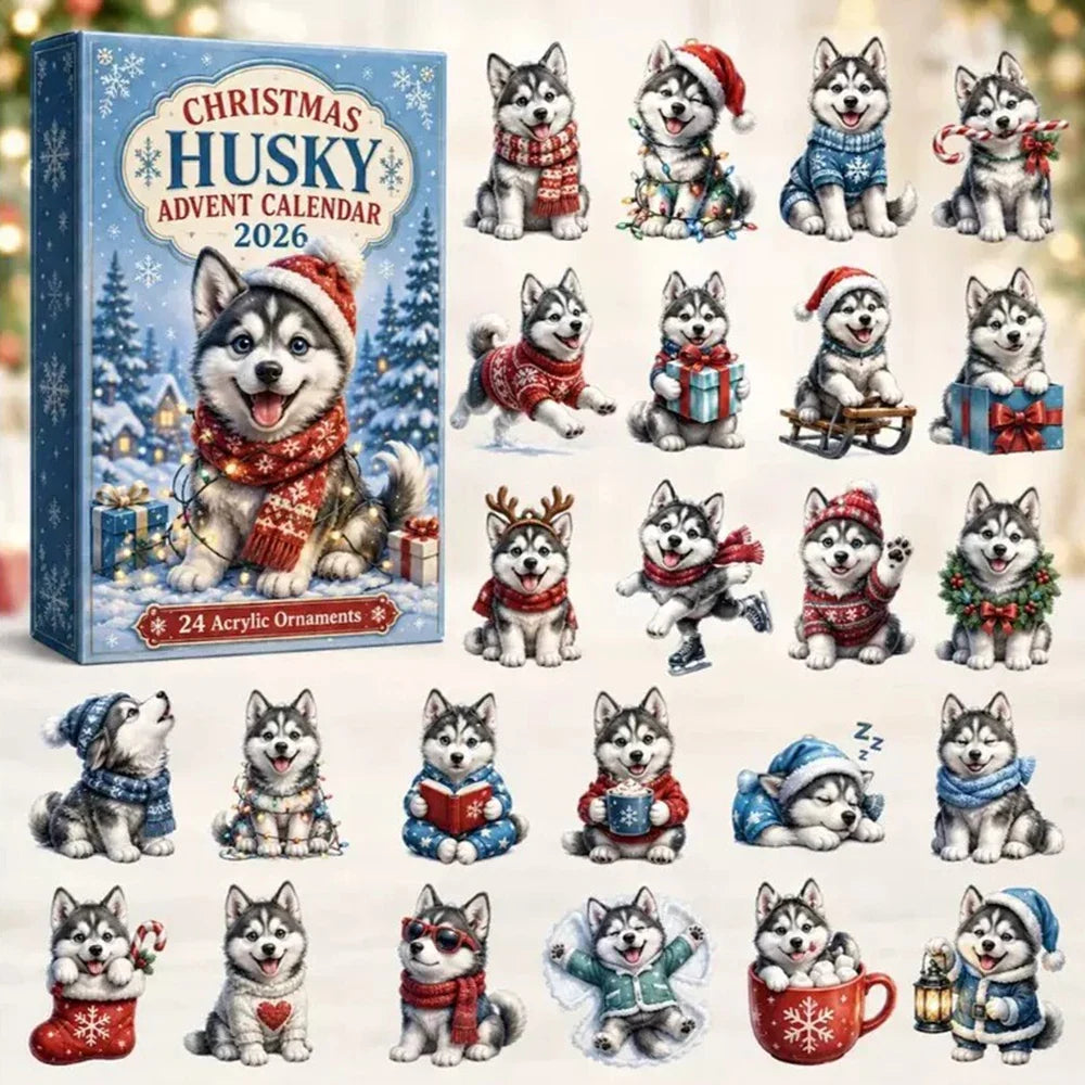 Aspen | Husky Christmas Advent Calendar with 24 Winter Dog Tree Ornaments