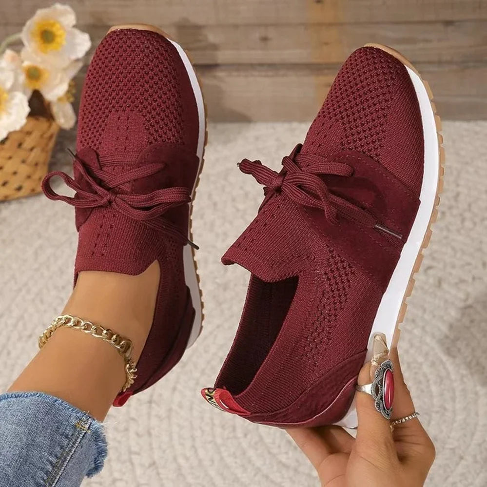 Women's Lace-Detail Slip-On Sneakers – Breathable Non-Slip Walking Shoes