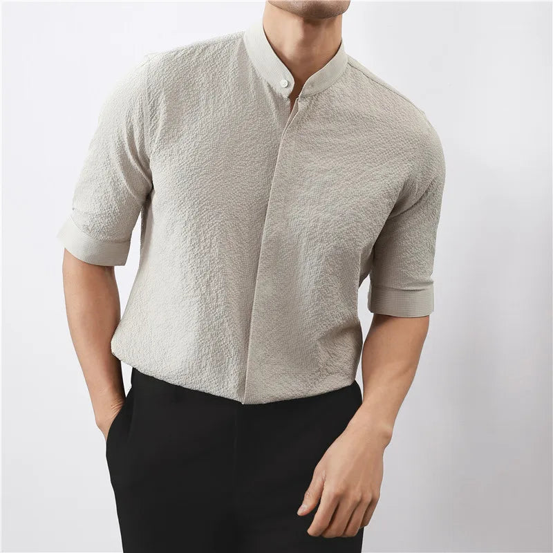 Kyoto Woven Band Collar Shirt