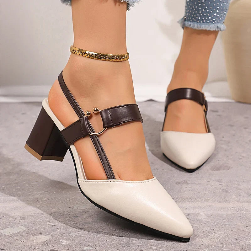 Women's Block Heel Pumps – Gold Ring Strap Detail Heels