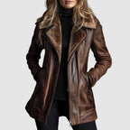 Women's Faux Leather Jacket – Faux Shearling Collar Zip-Front Coat