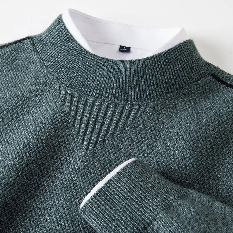 Men's Textured Mock Neck Knit Sweater – Mid-Weight Relaxed Pullover