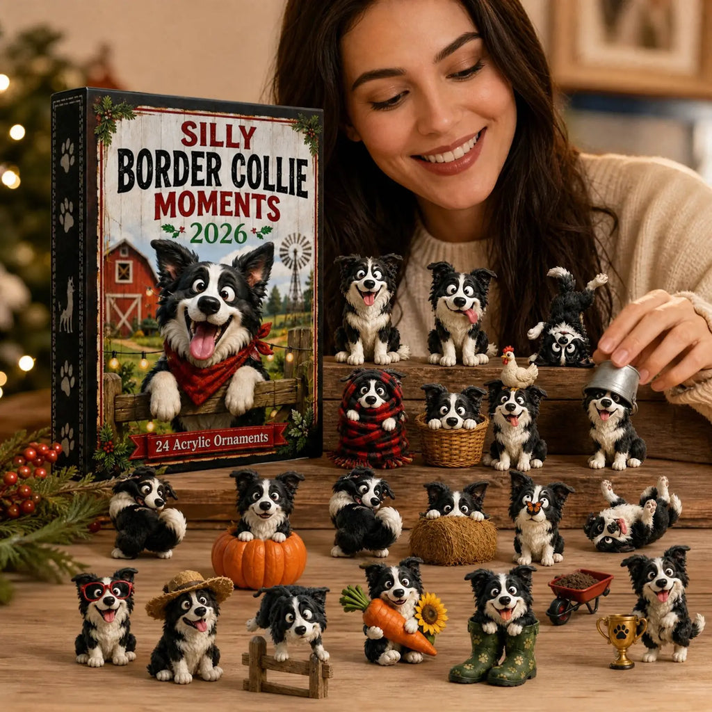Molly | Border Collie Christmas Advent Calendar with 24 Farm Dog Tree Ornaments
