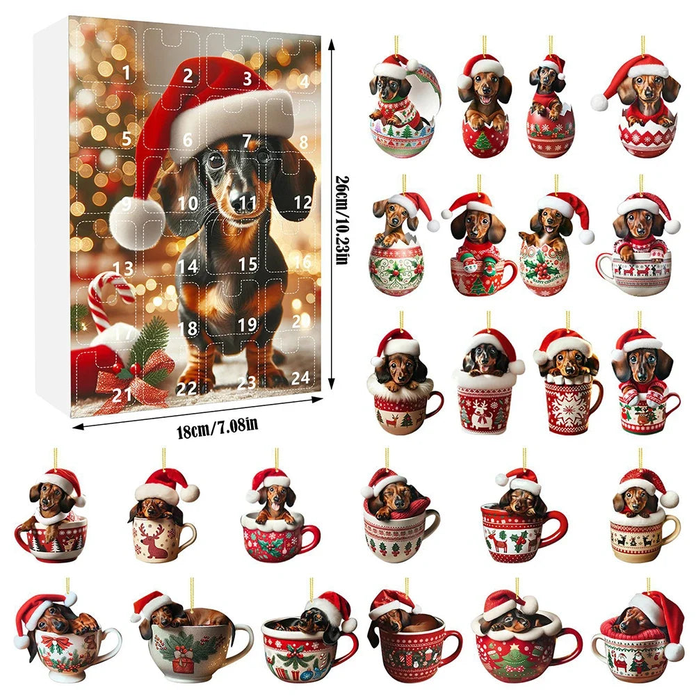 Pippa | Dachshund Christmas Advent Calendar with 24 Sausage Dog Tree Ornaments