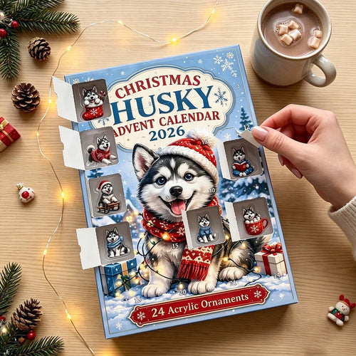 Aspen | Husky Christmas Advent Calendar with 24 Winter Dog Tree Ornaments