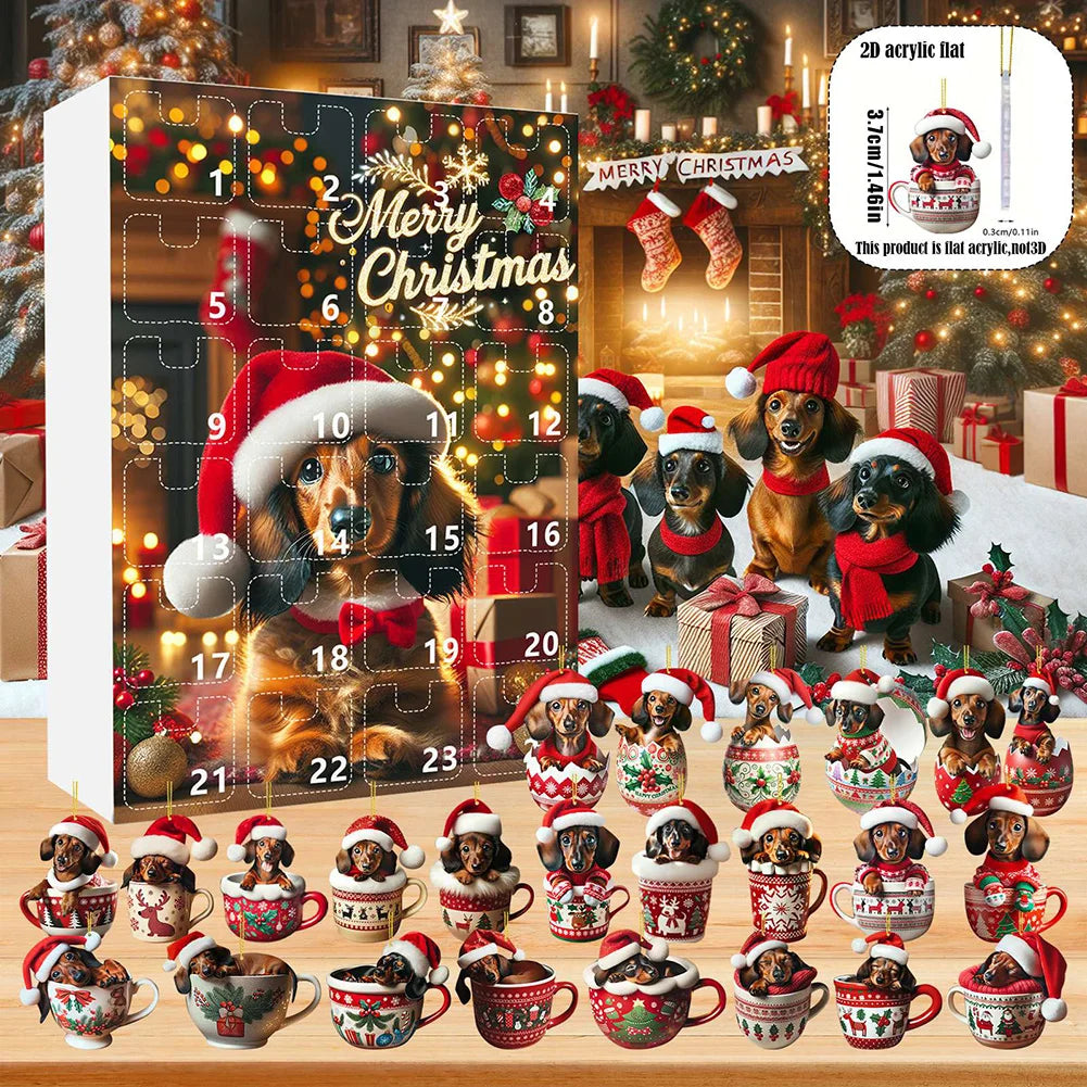 Pippa | Dachshund Christmas Advent Calendar with 24 Sausage Dog Tree Ornaments