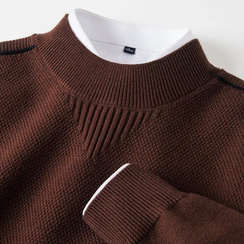 Men's Textured Mock Neck Knit Sweater – Mid-Weight Relaxed Pullover