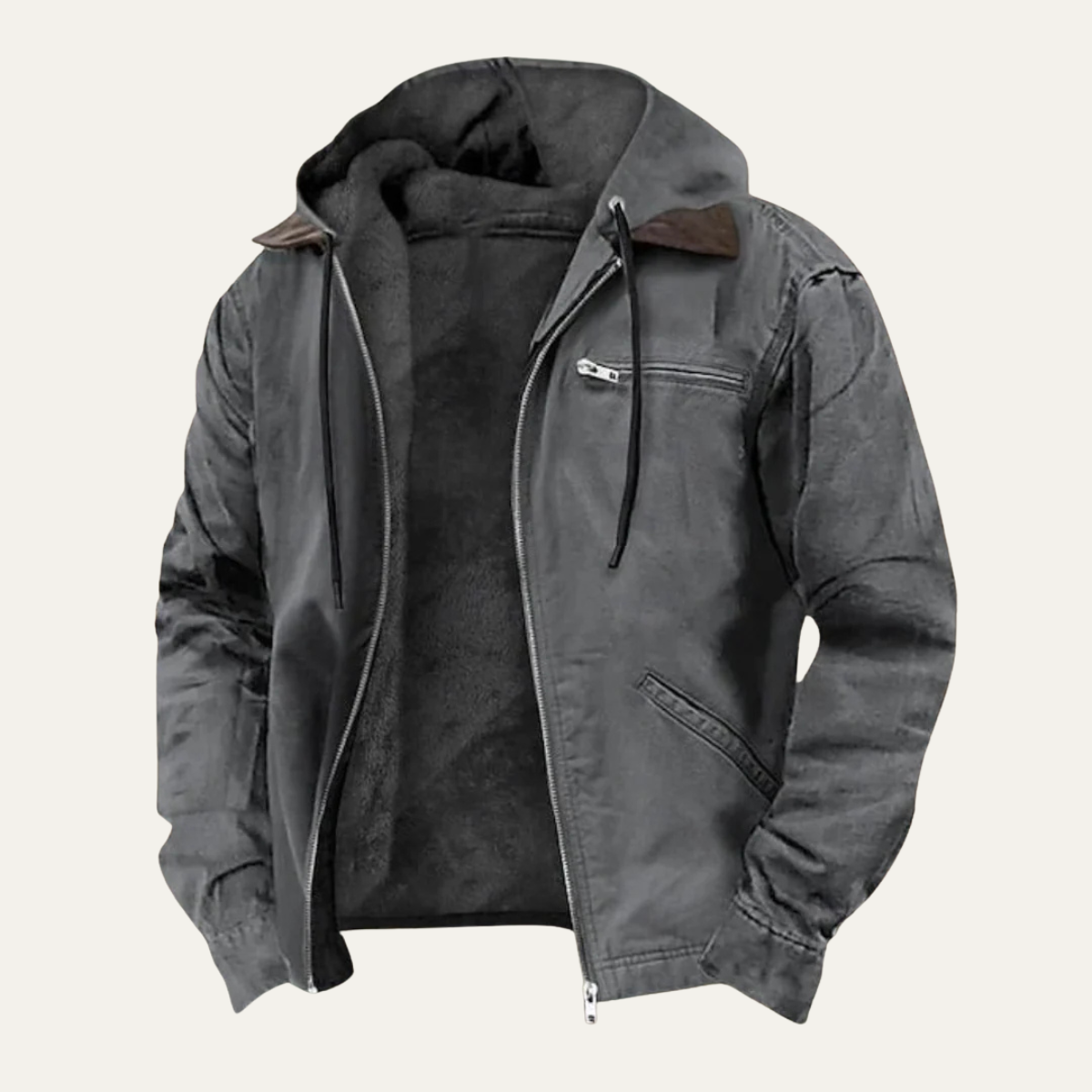 Men's Fleece Lined Hooded Winter Jacket – Full Zip Warm Outerwear