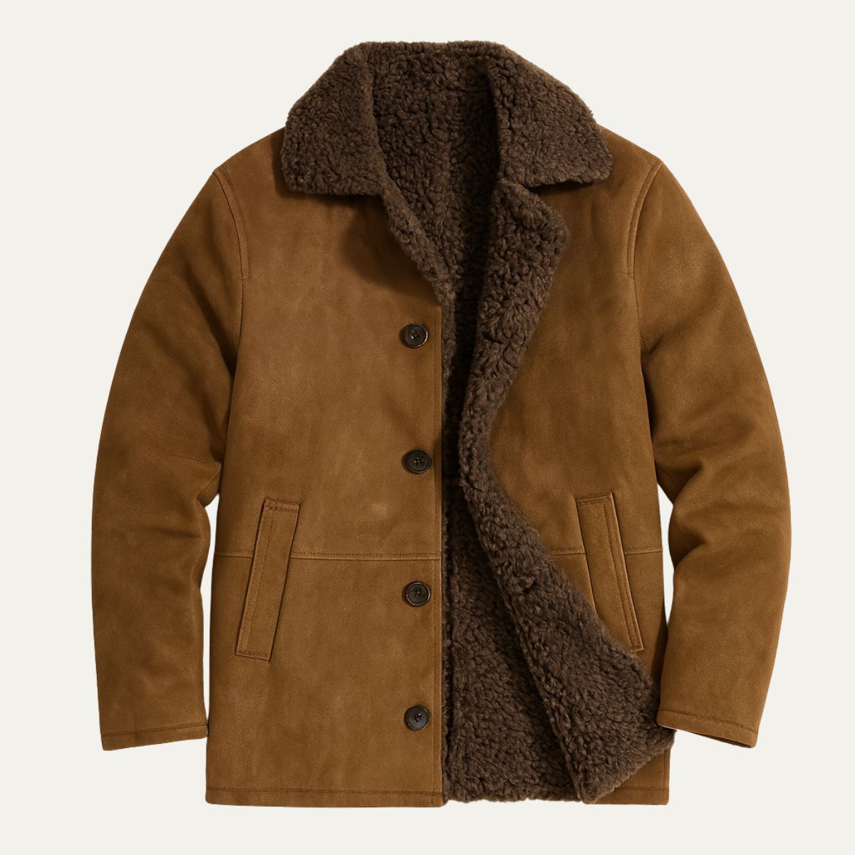 Men's Winter Overcoat with Shearling-Style Collar – Warm Lined Tailored Coat