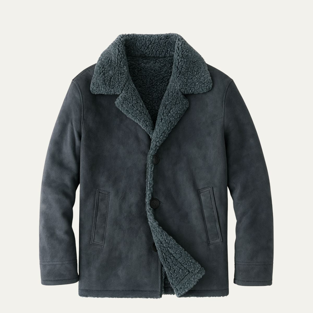 Men's Winter Overcoat with Shearling-Style Collar – Warm Lined Tailored Coat