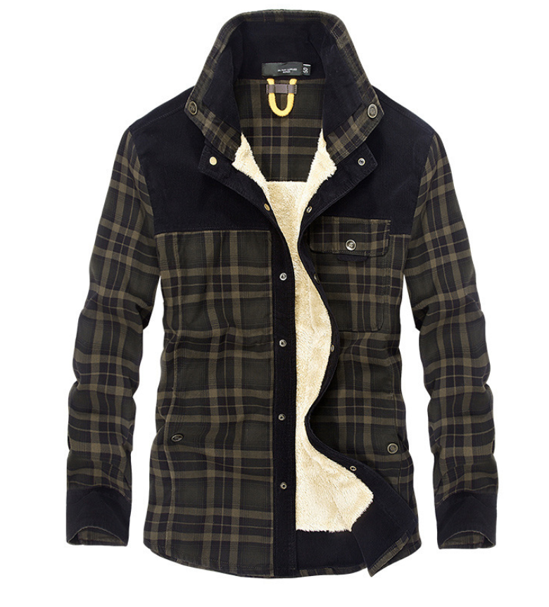 Men's Sherpa Lined Flannel Jacket – Plaid Shirt Jacket with Corduroy Collar