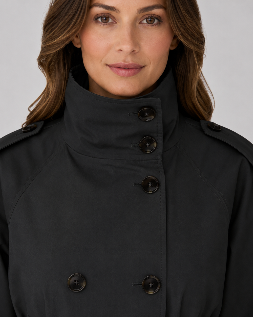 Women's Cropped Trench Jacket – Funnel Neck Double-Breasted Belted Coat