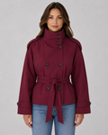 Women's Cropped Trench Jacket – Funnel Neck Double-Breasted Belted Coat