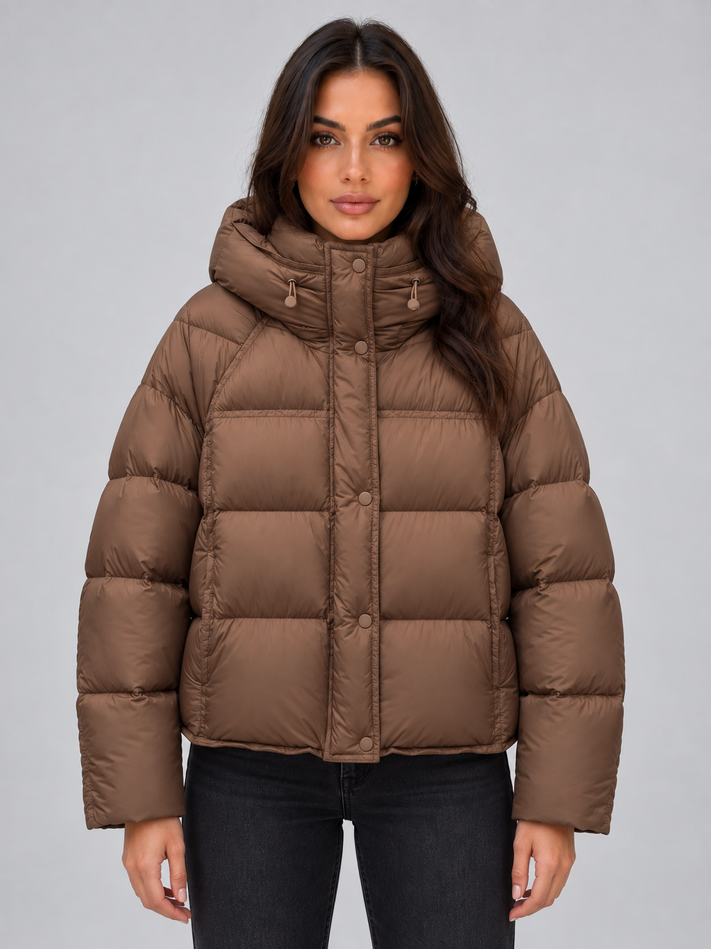Women's Hooded Puffer Jacket – High Neck Relaxed Fit Padded Coat